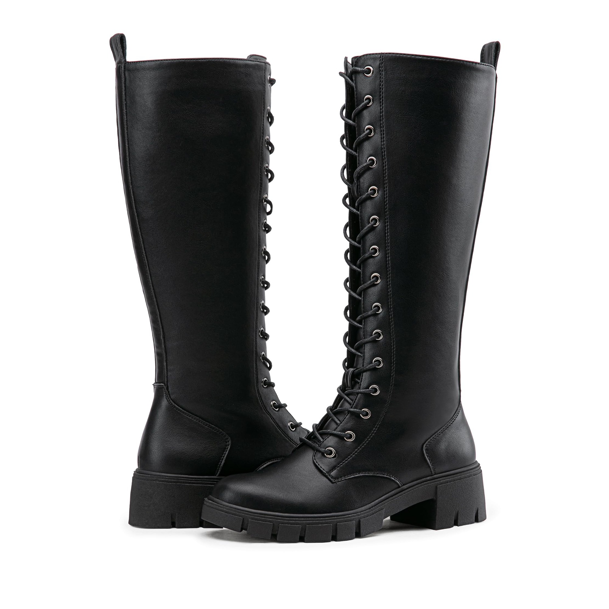 Vepose Women's 953+953W Lace Platform Combat Knee High Boots with Comfort Chunky Heel