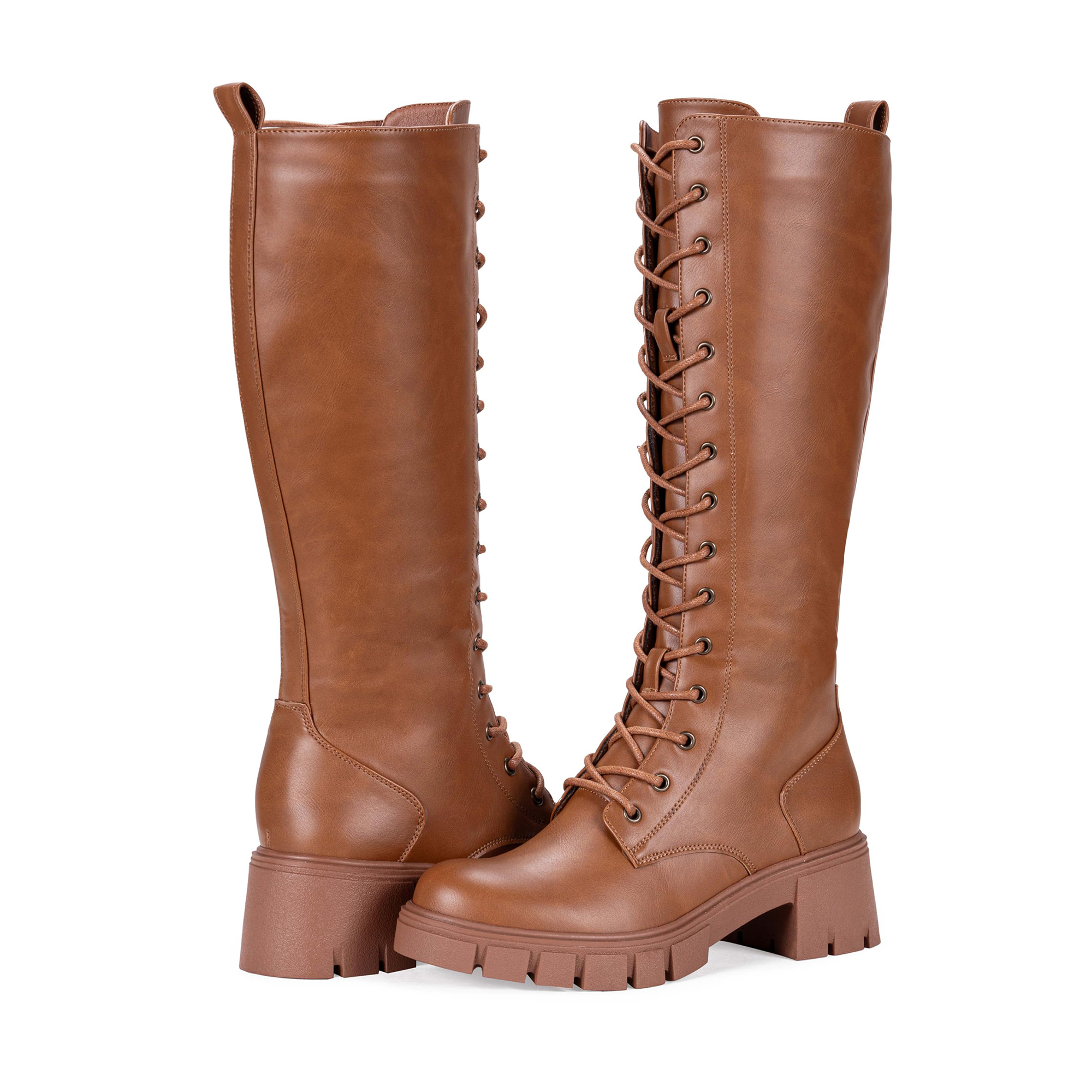 Vepose Women's 953+953W Lace Platform Combat Knee High Boots with Comfort Chunky Heel