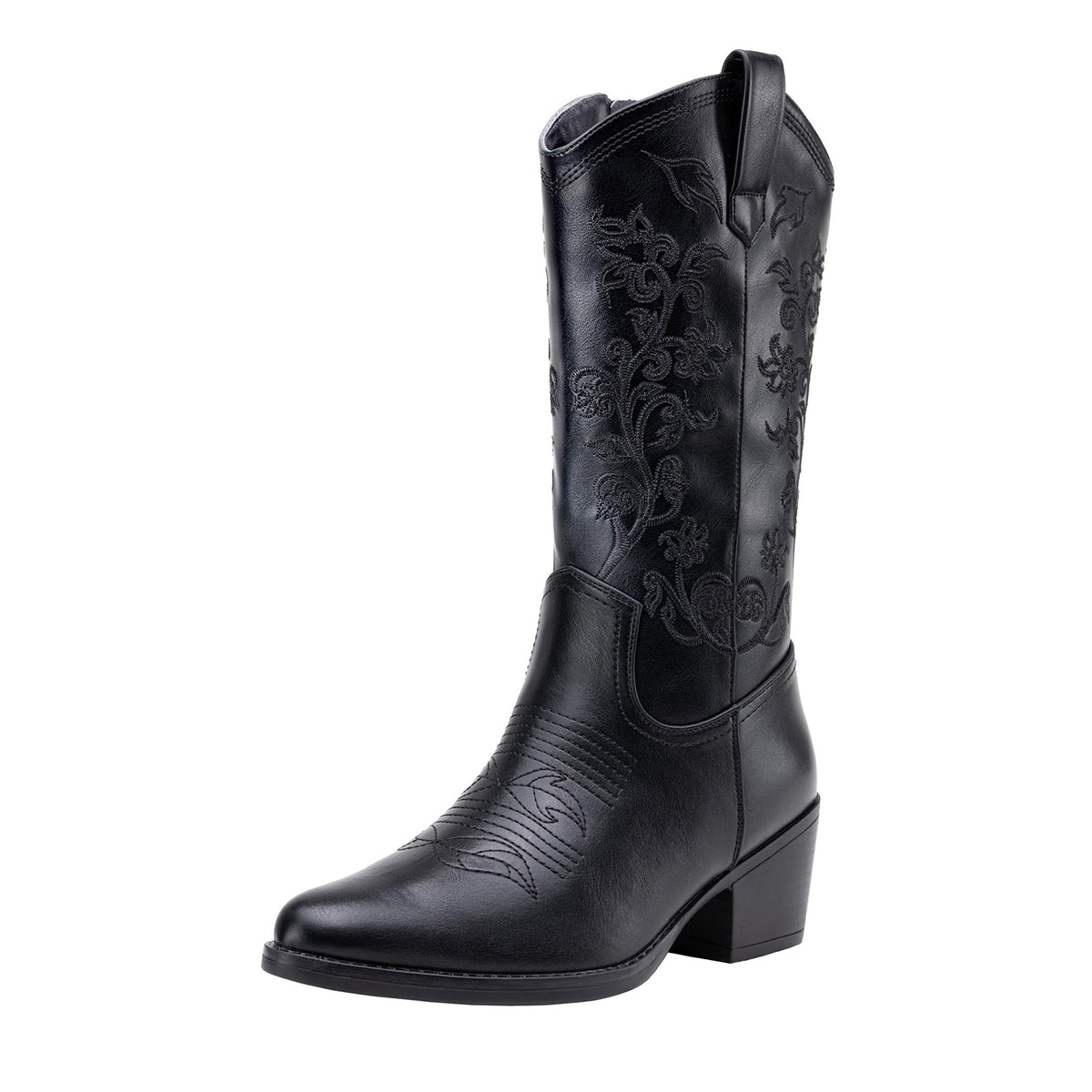 Vepose Women's Western Cowboy Boots - Round Toe, Mid Calf, Embroidered, Whisky Color, Size 7.5