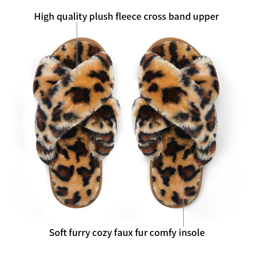 Newest Women′s Plush Faux Fur Fuzzy Slide on Open Toe Slipper with Memory Foam