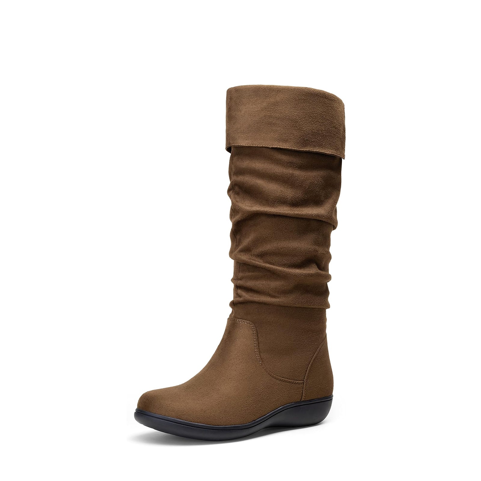 Suede mid calf fashion boots flat