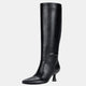 Vepose 9525 Women's Pointed Toe Kitten Heeled  Knee High Faux Leather Boots