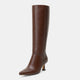 Vepose 9525 Women's Pointed Toe Kitten Heeled  Knee High Faux Leather Boots