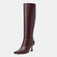Vepose 9525 Women's Pointed Toe Kitten Heeled  Knee High Faux Leather Boots