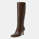 Vepose 9525 Women's Pointed Toe Kitten Heeled  Knee High Faux Leather Boots