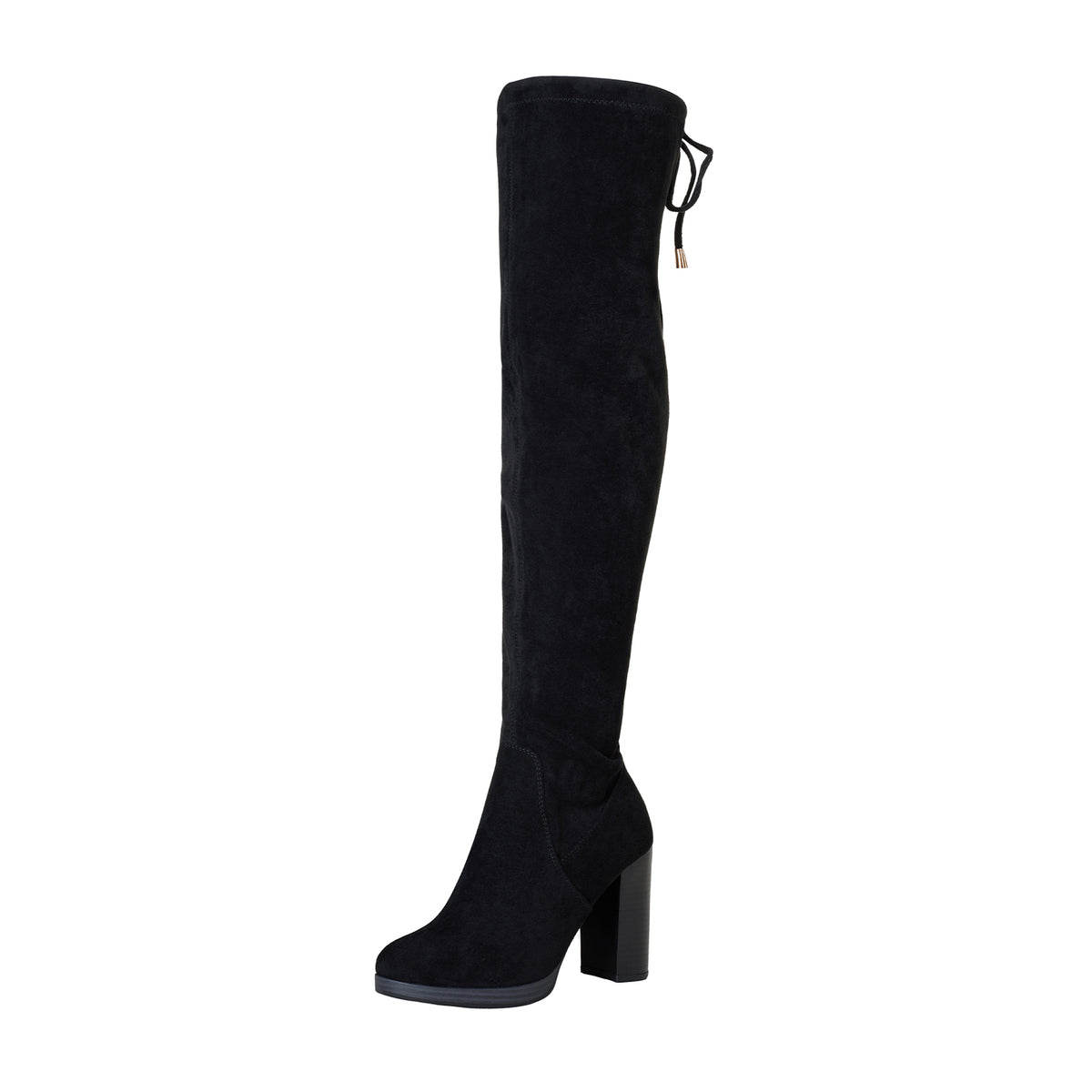 Suede Thigh High Vegan Boots Chunky Heels Women's Over-the