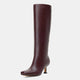 Vepose 9528 Square Toe Knee High Boots for Women with Kitten Low Heel