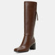 Vepose 9572 Women's Chunky Square Toe  Stacked Low Heel Knee High Boots