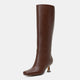 Vepose 9528 Square Toe Knee High Boots for Women with Kitten Low Heel