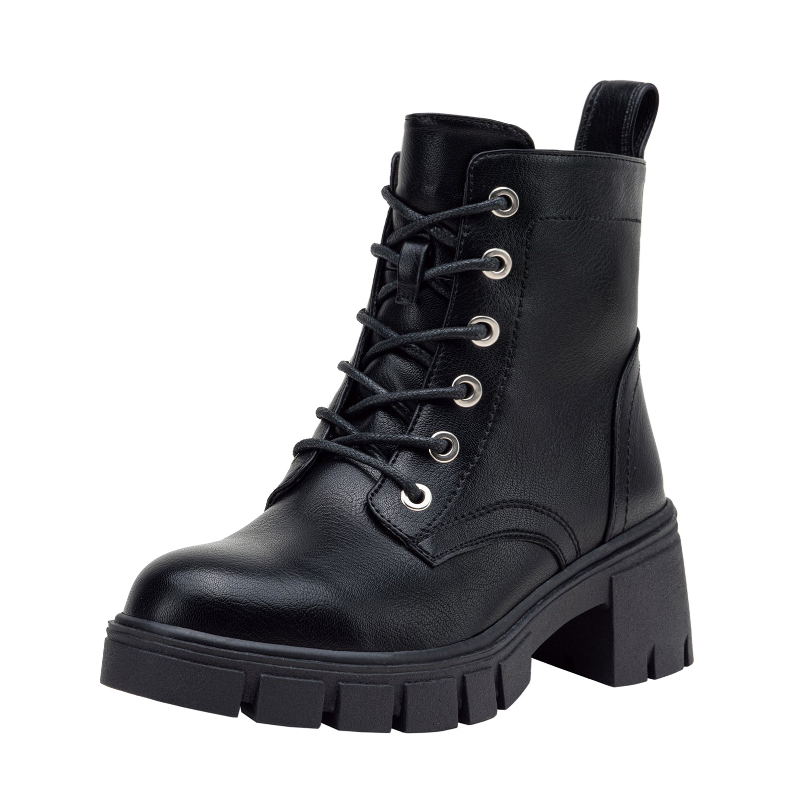 Ladies flat black shops lace up ankle boots