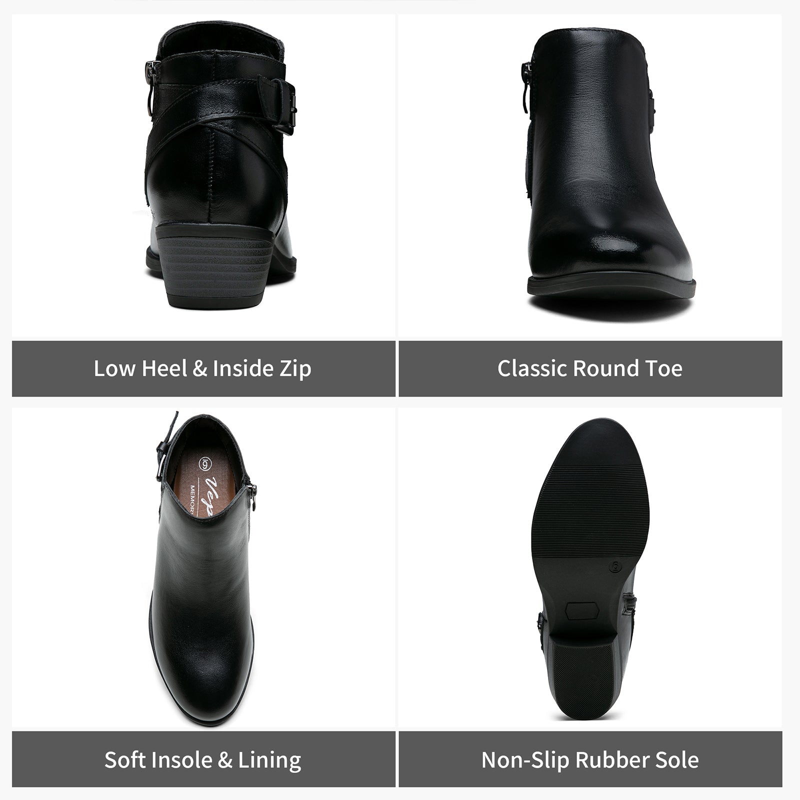 Vepose Women's 911L Ankle Boots Low Heels Chunky Cutout Vepose Women's 911L Ankle Boots Low Heels Chunky Cutout