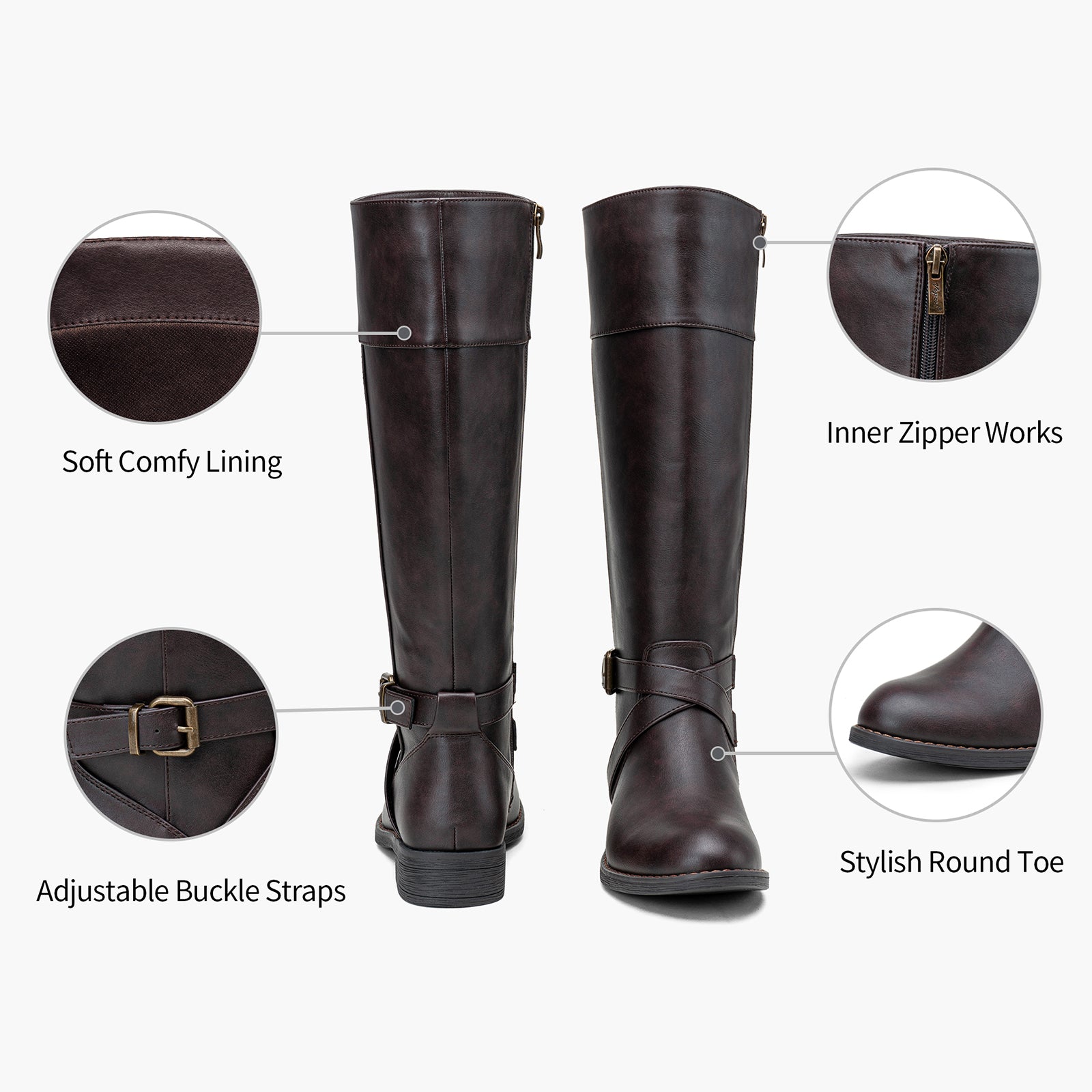 Vepose Women s 948 949 Riding Boots Knee High Boots Buckle Calf Boot VEPOSE SHOES