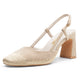 Vepose 6106 Women's Mesh Raffia Chunky Block Heel Sandals
